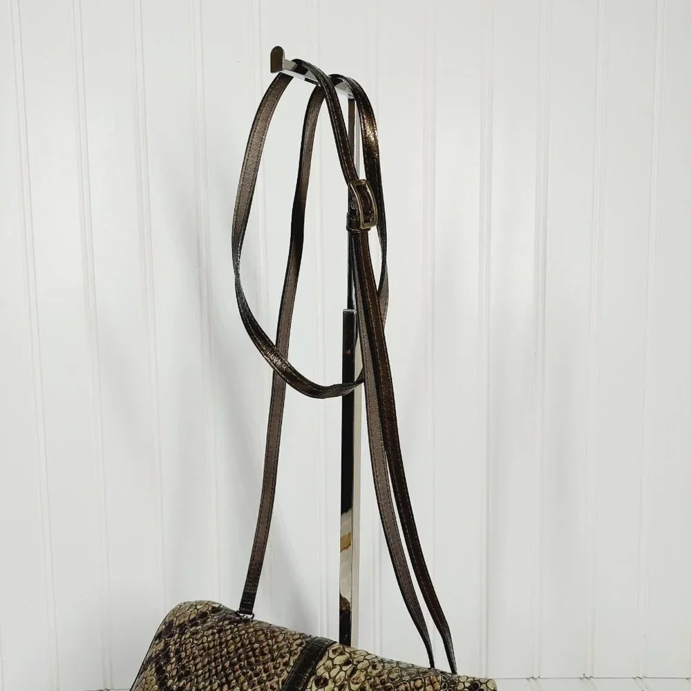 BRIGHTON Tan, Brown, Snake Skin Print SMALL Crossbody-Organizer Bag 0175